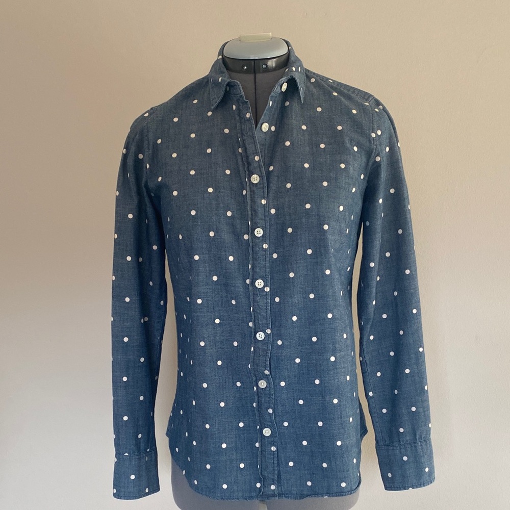 J. Crew Chambray Blue Polka Dot shirt